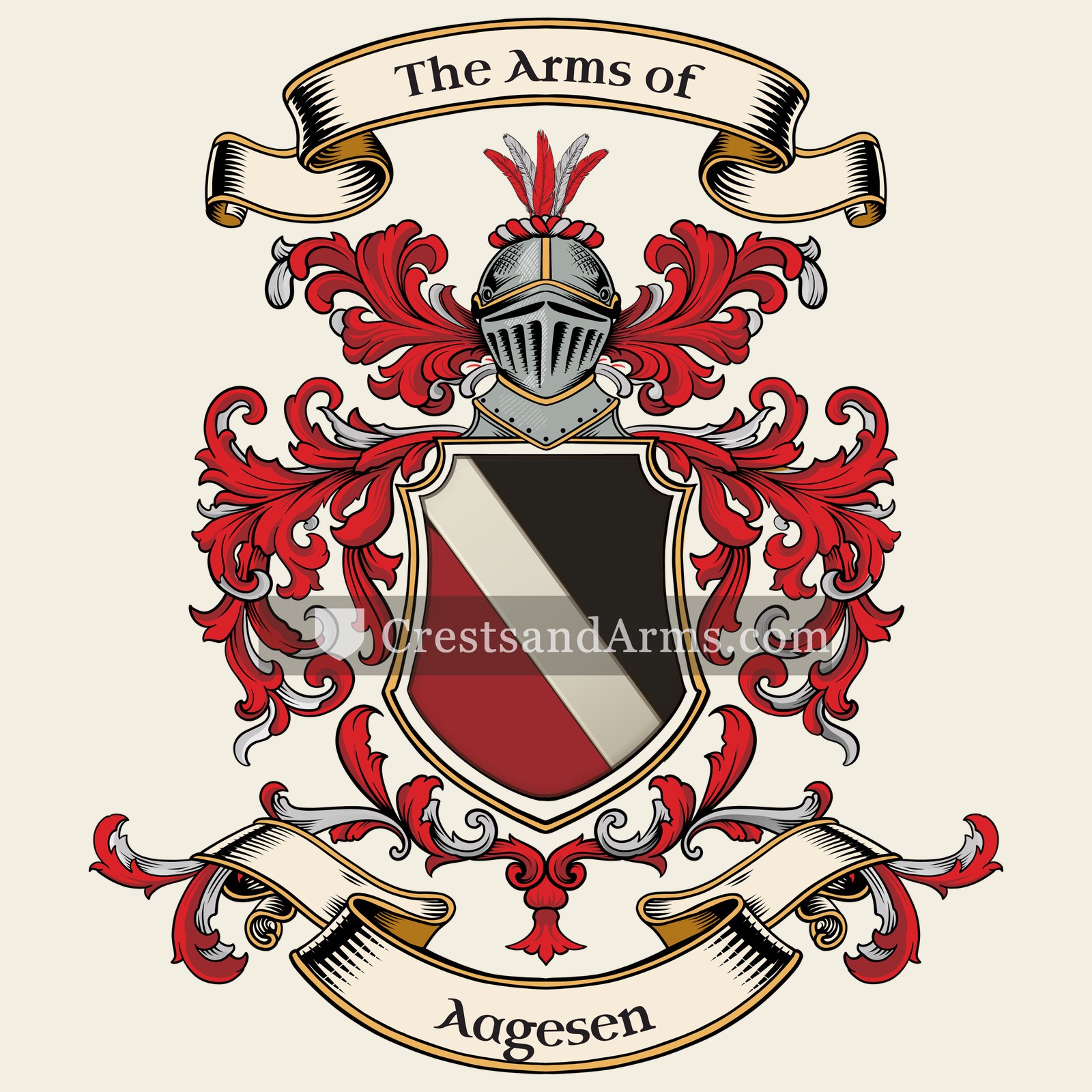 The Aagesen coat of arms, drawn from the recorded blazon