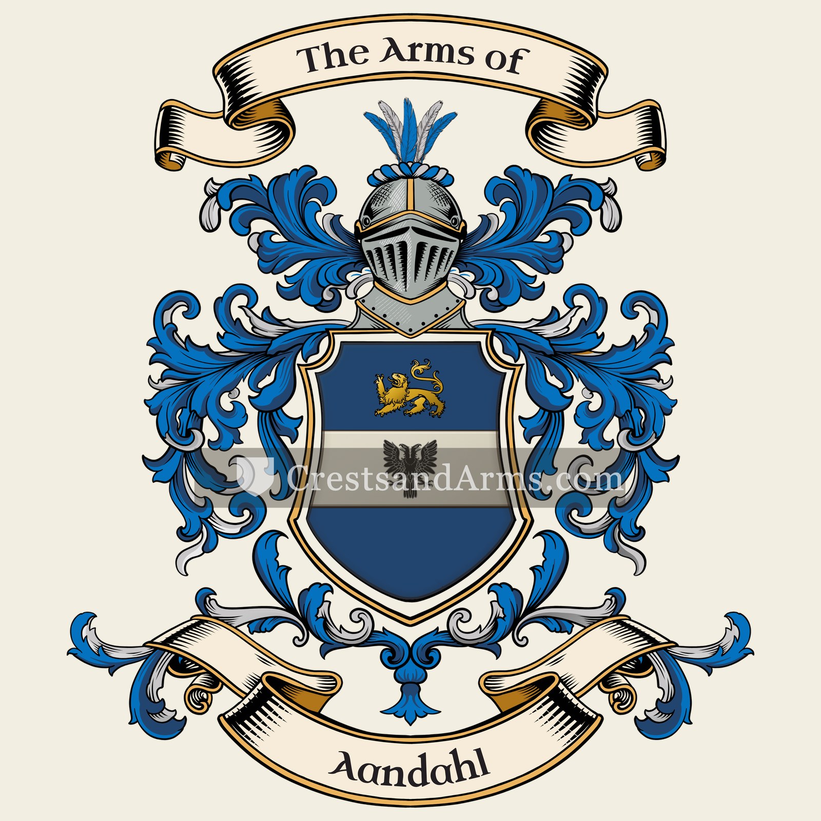 The Aandahl coat of arms, drawn from the recorded blazon