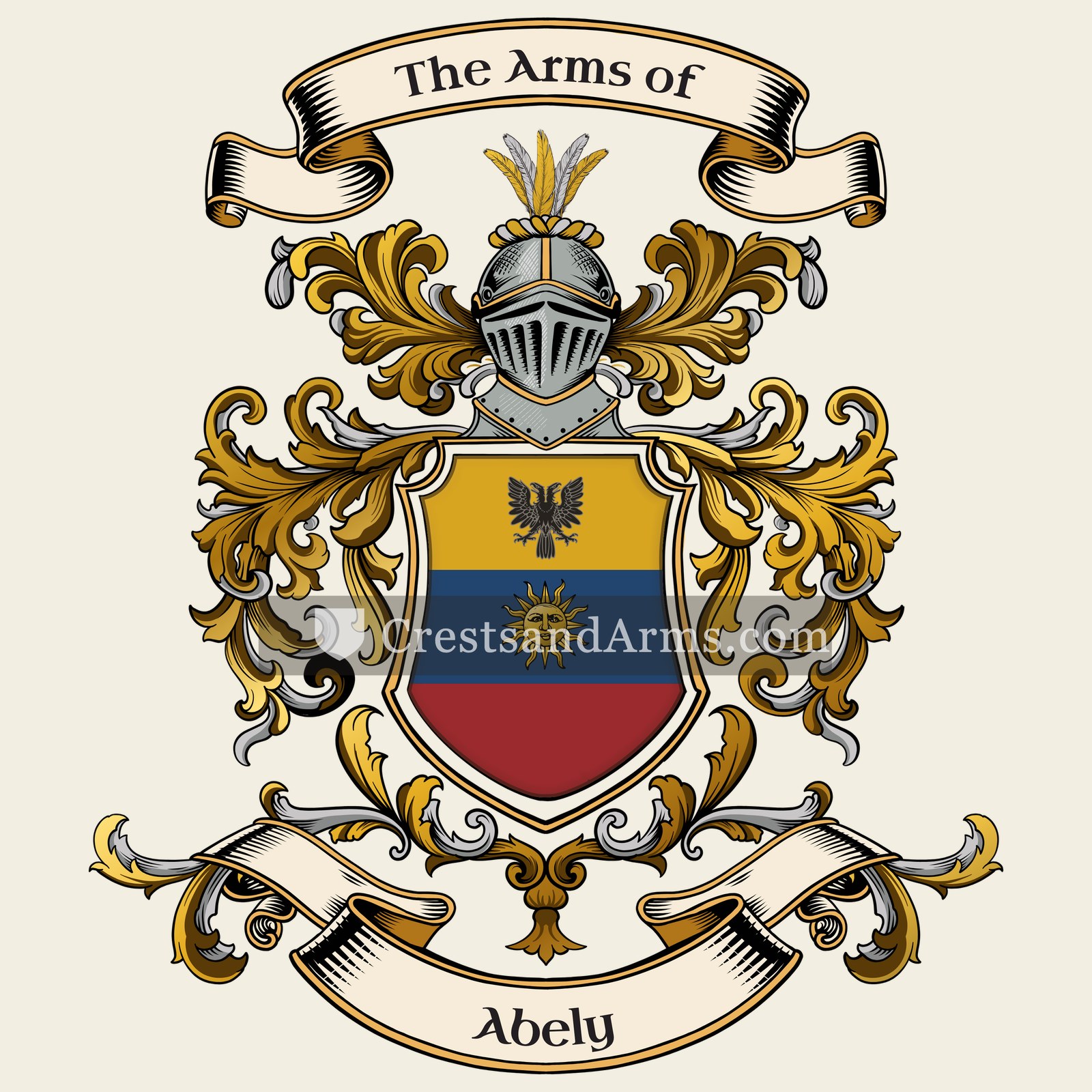 The Abely coat of arms, drawn from the recorded blazon