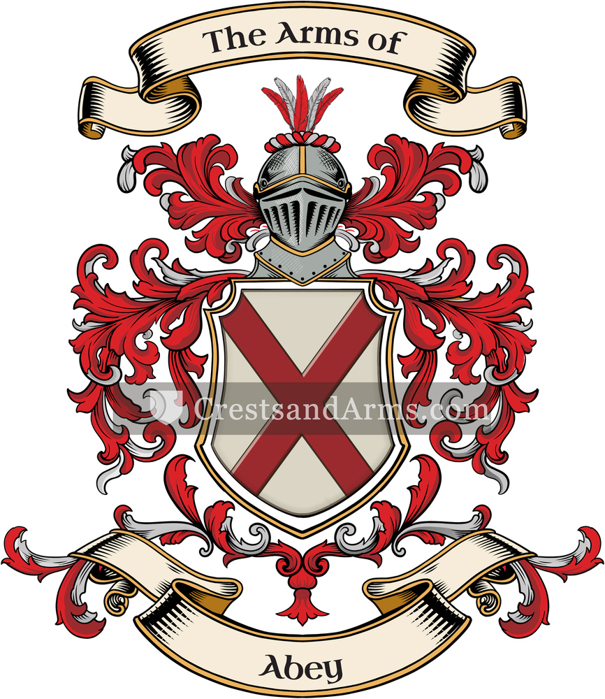The Abey coat of arms, drawn from the recorded blazon