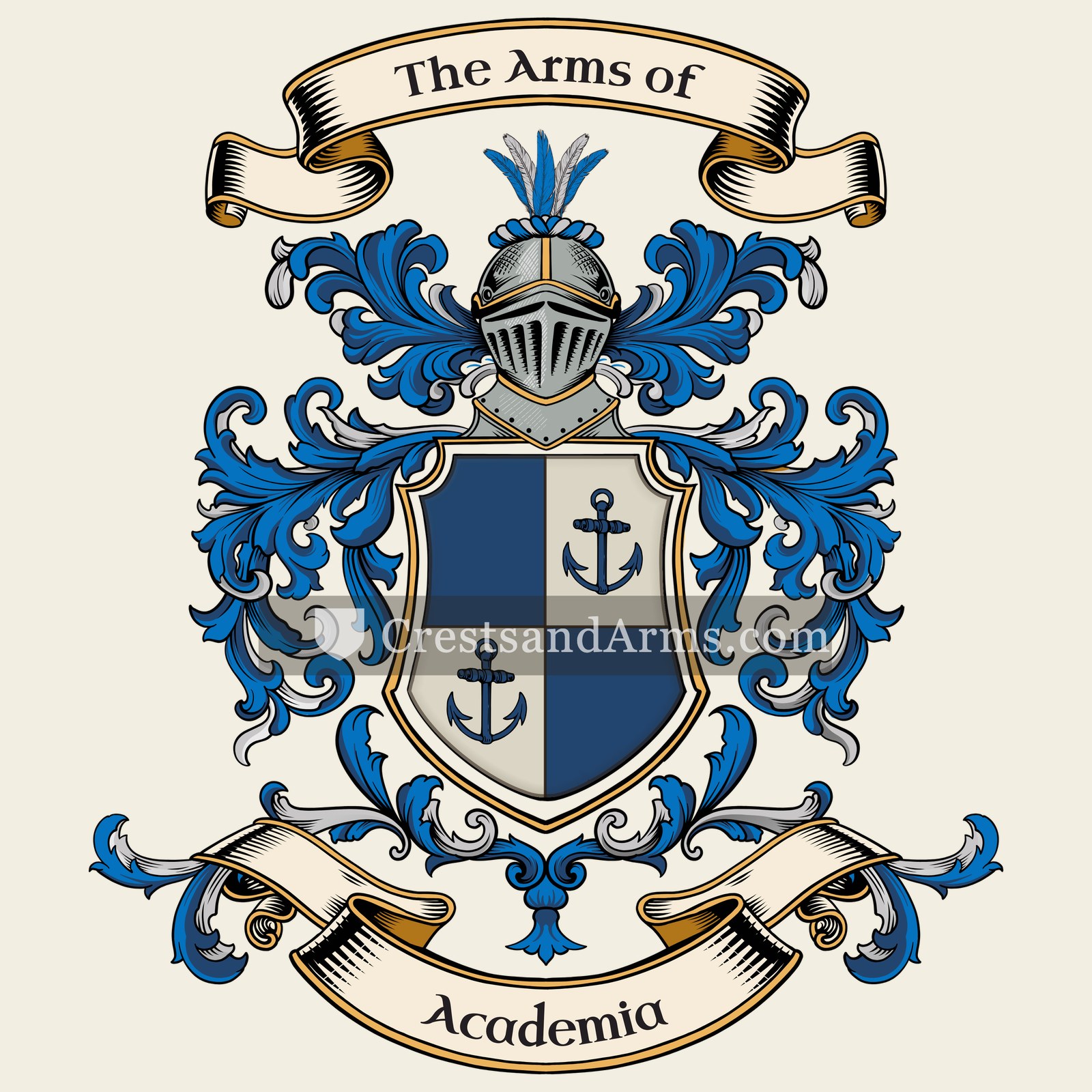 The Academia coat of arms, drawn from the recorded blazon