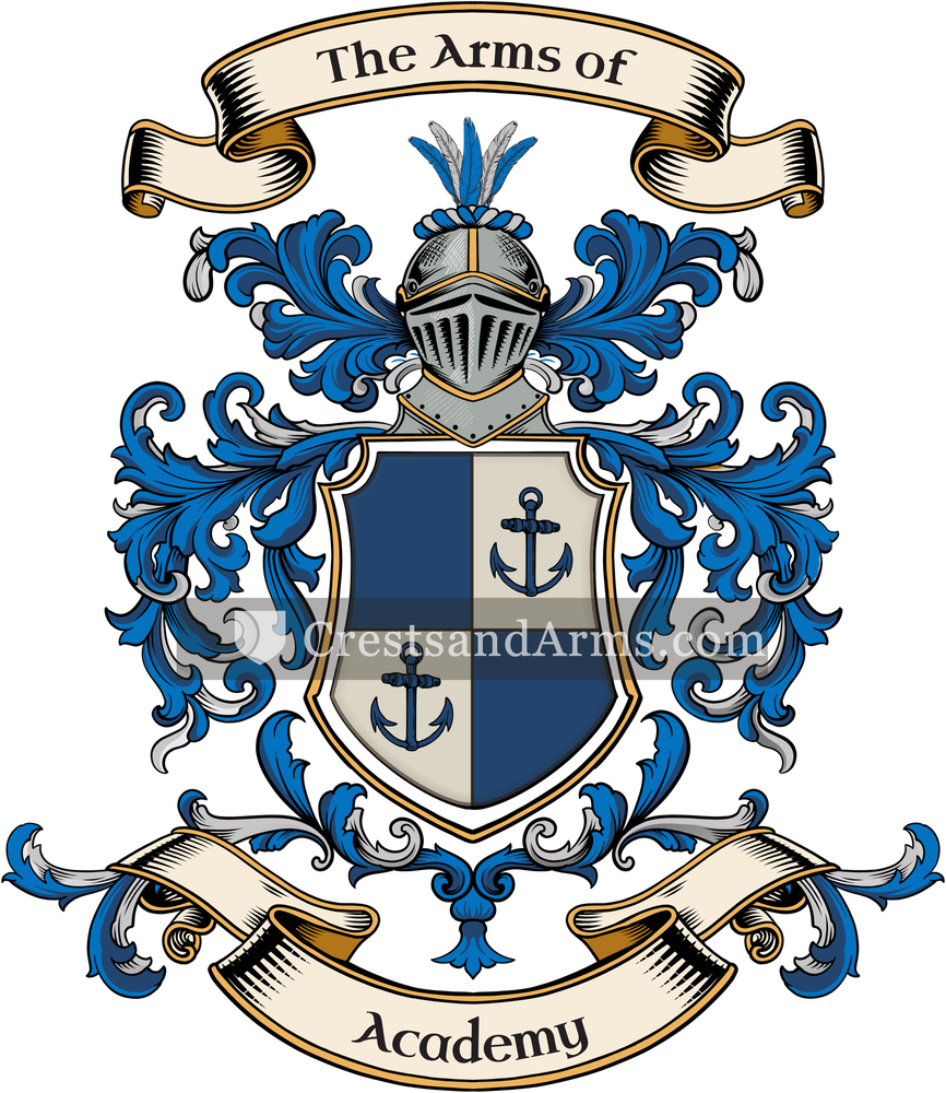The Academy coat of arms, drawn from the recorded blazon