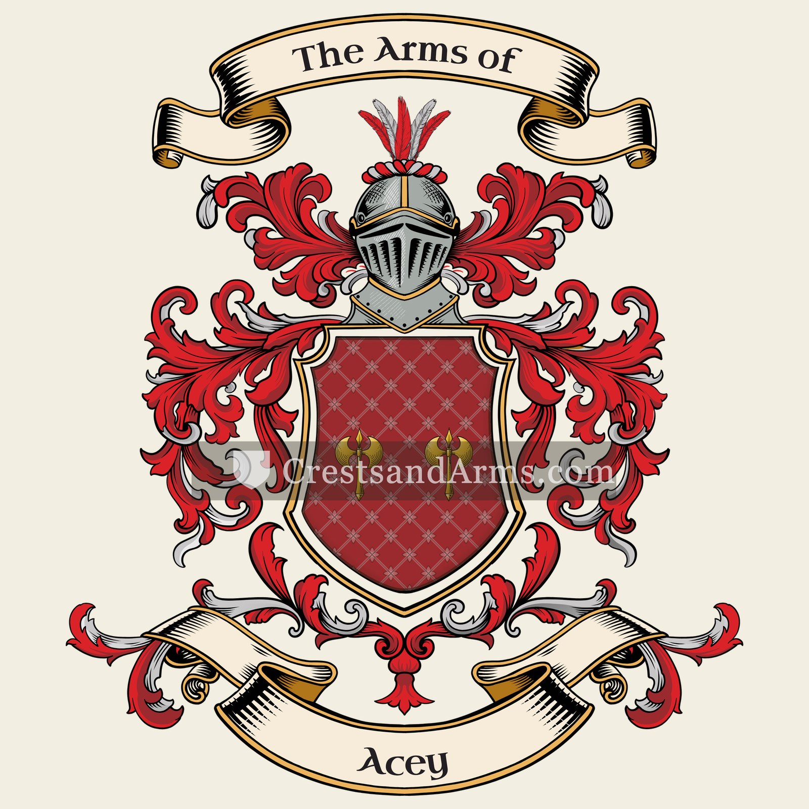 The Acey coat of arms, drawn from the recorded blazon