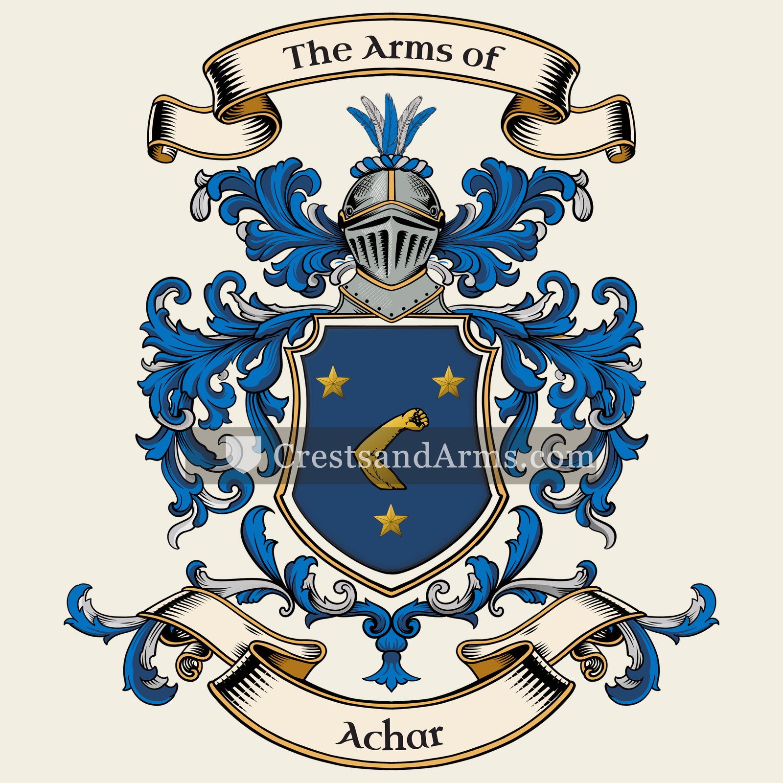 The Achar coat of arms, drawn from the recorded blazon
