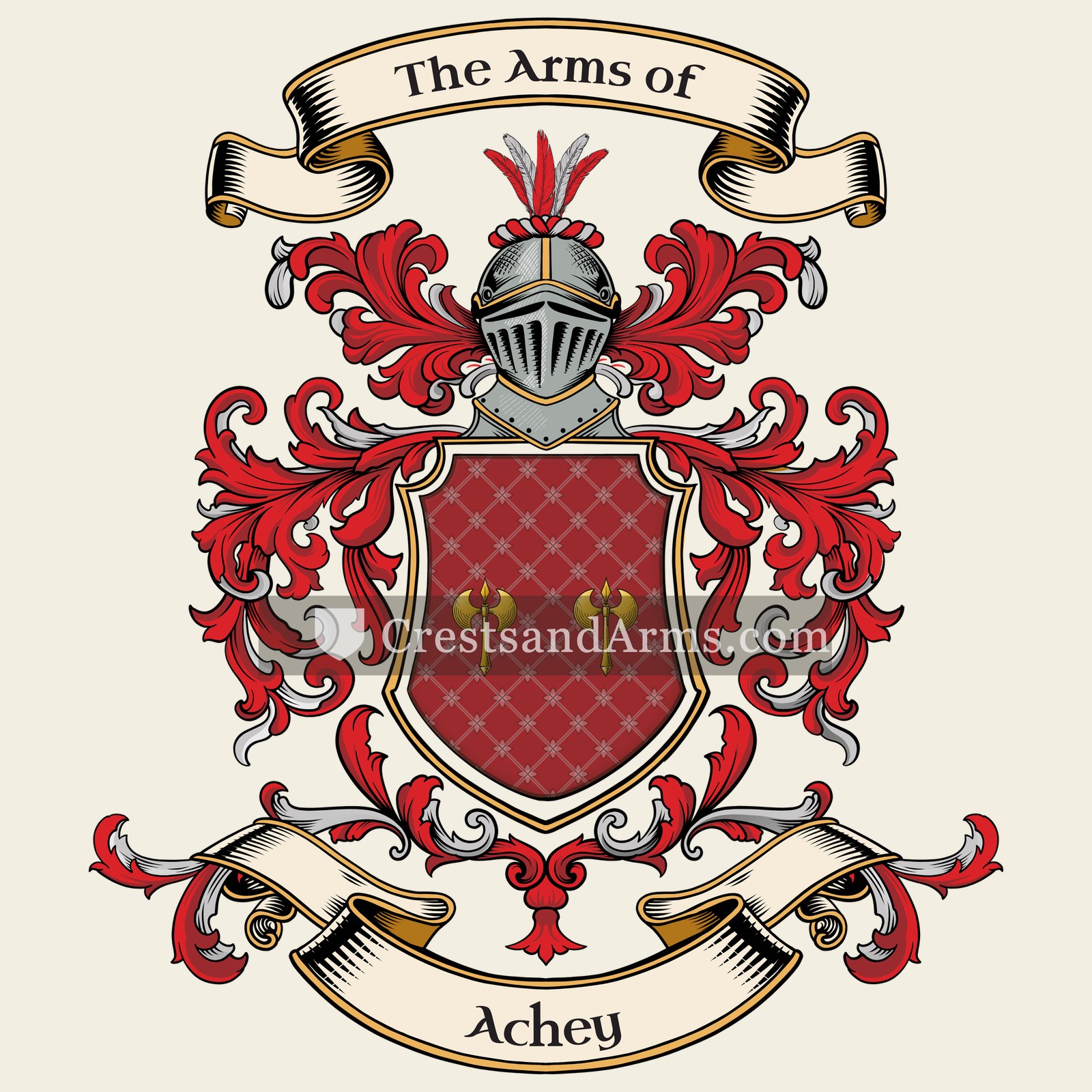 The Achey coat of arms, drawn from the recorded blazon