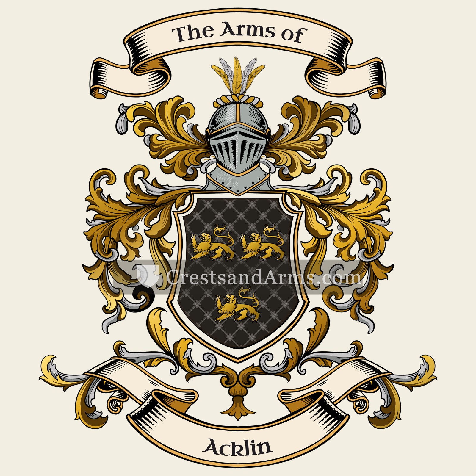 The Acklin coat of arms, drawn from the recorded blazon