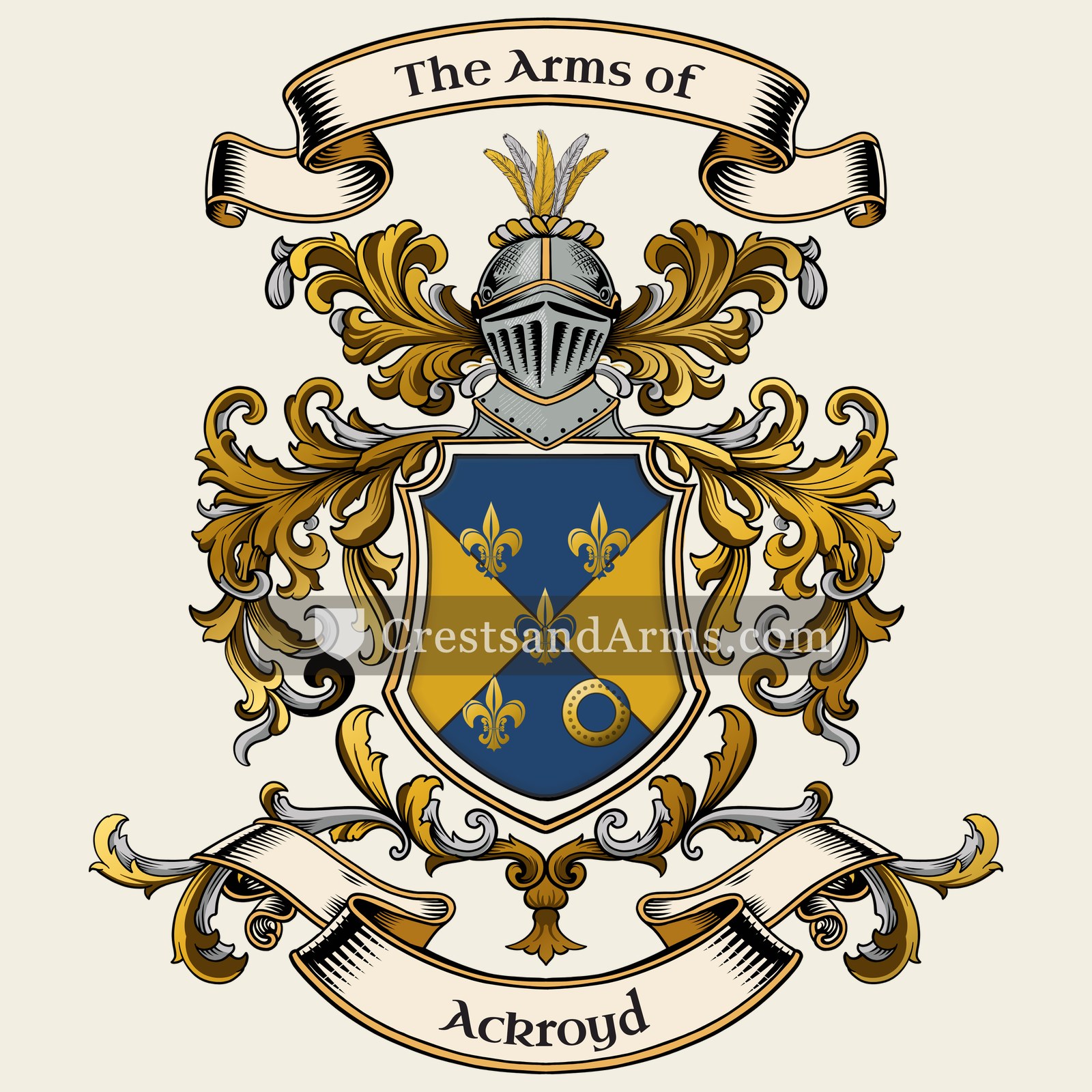 The Ackroyd coat of arms, drawn from the recorded blazon