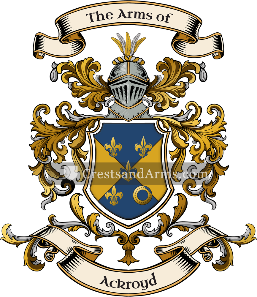 The Ackroyd coat of arms, drawn from the recorded blazon