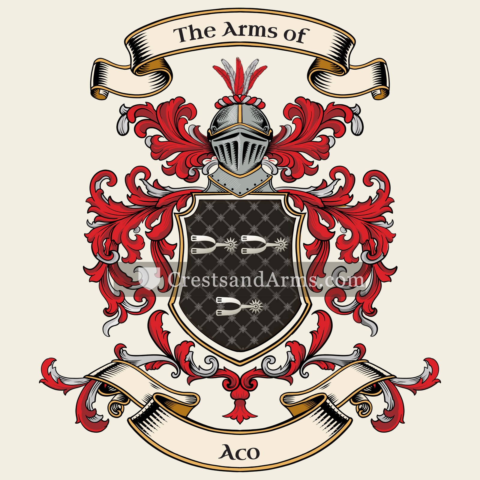 The Aco coat of arms, drawn from the recorded blazon