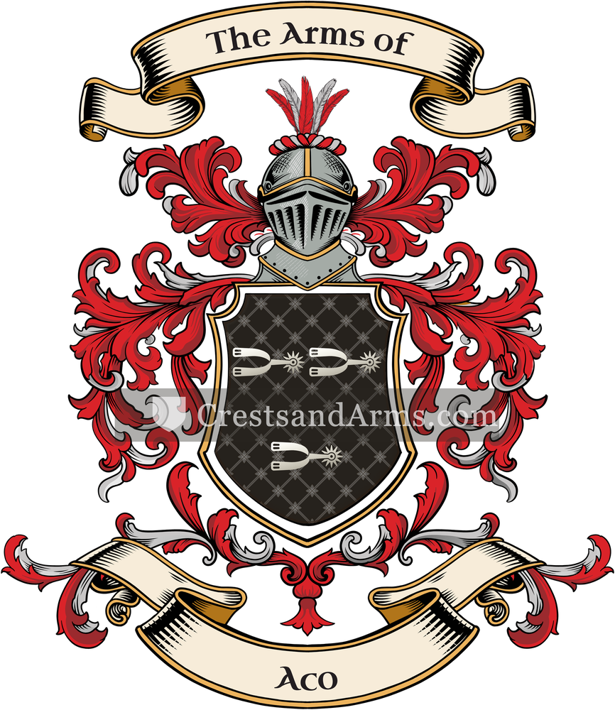 The Aco coat of arms, drawn from the recorded blazon