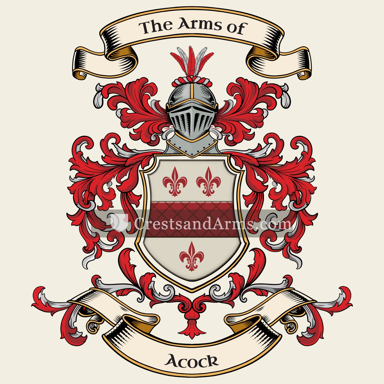 The Acock coat of arms, drawn from the recorded blazon