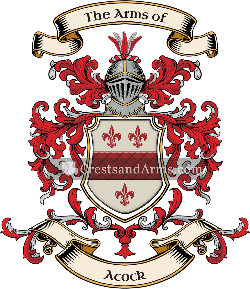 The Acock coat of arms, drawn from the recorded blazon