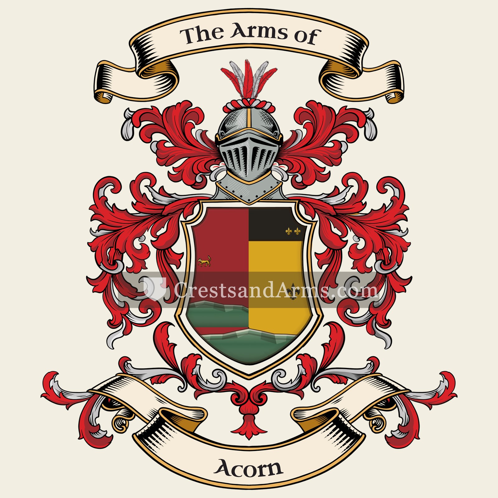 The Acorn coat of arms, drawn from the recorded blazon