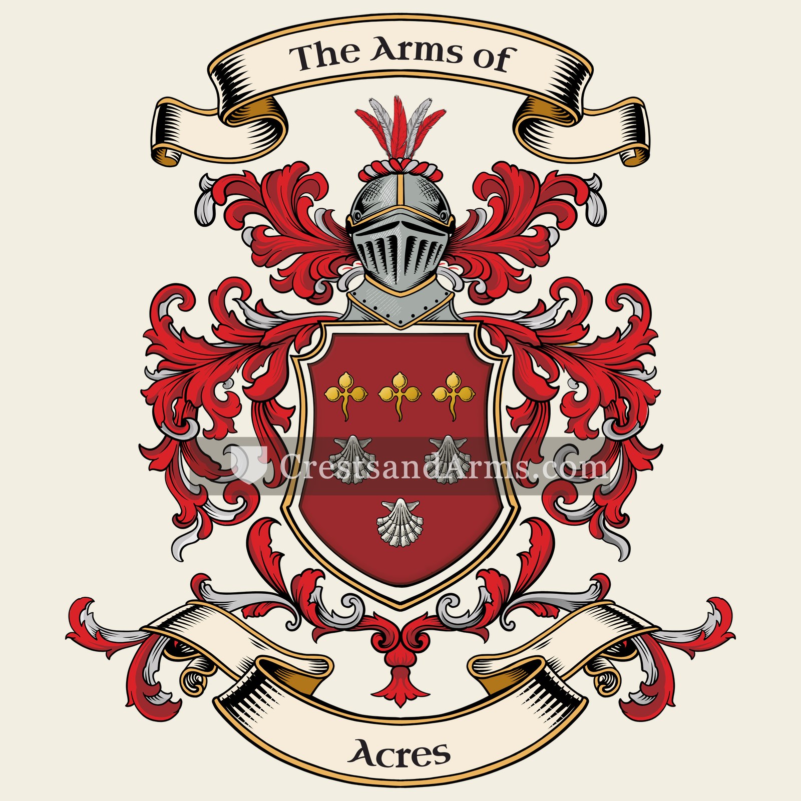 The Acres coat of arms, drawn from the recorded blazon