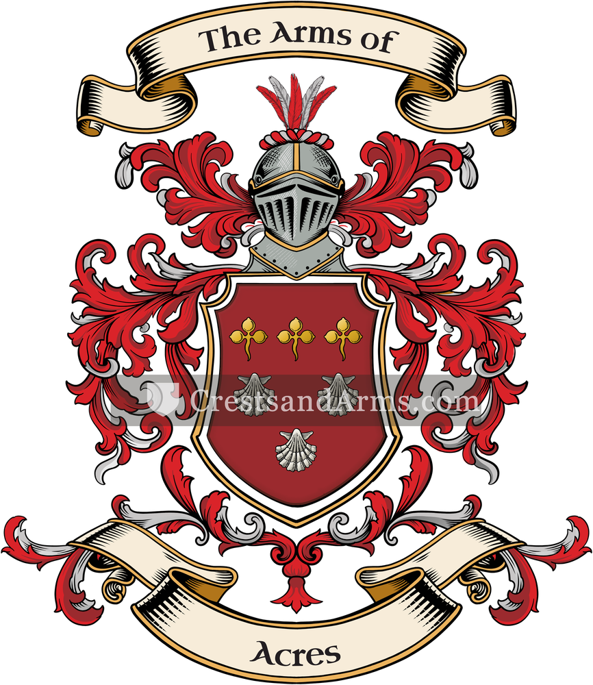 The Acres coat of arms, drawn from the recorded blazon