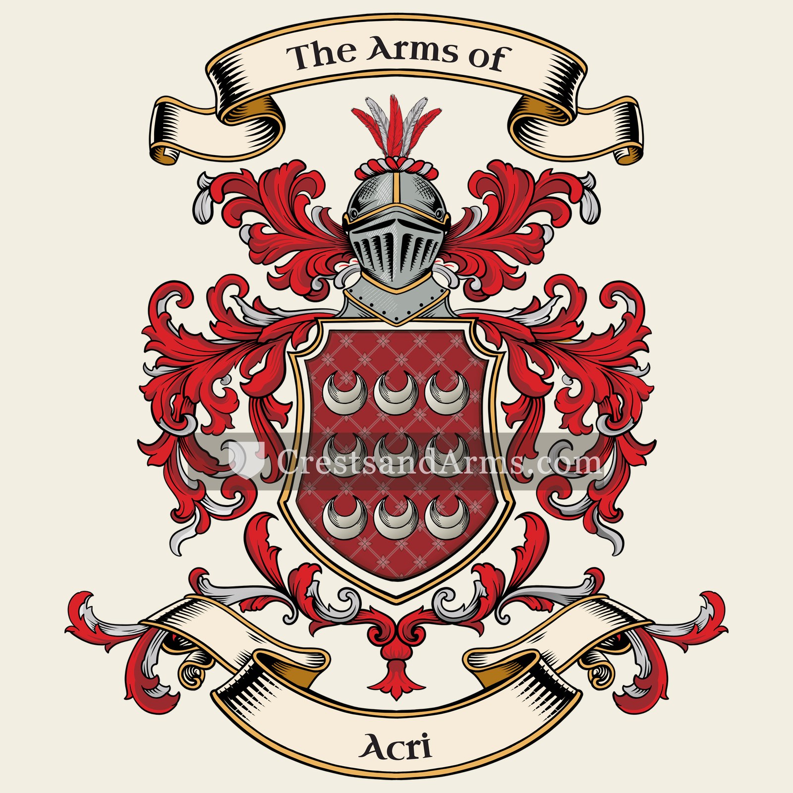 The Acri coat of arms, drawn from the recorded blazon