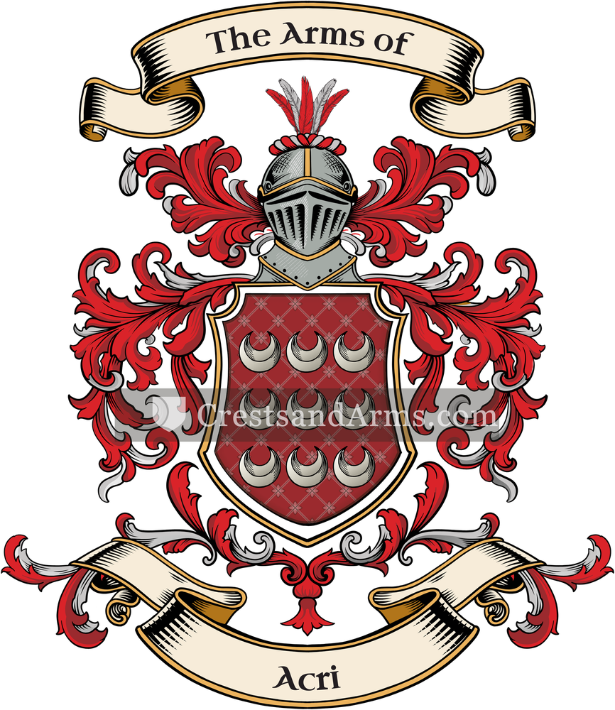 The Acri coat of arms, drawn from the recorded blazon