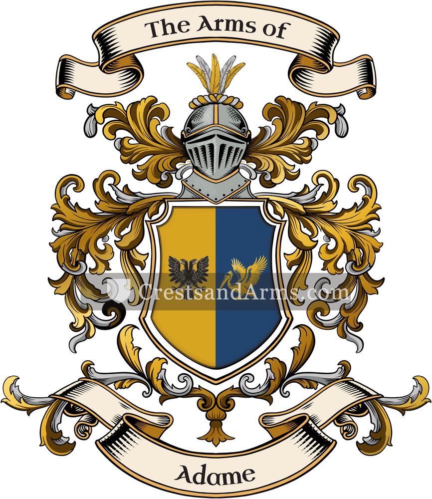 The Adame coat of arms, drawn from the recorded blazon