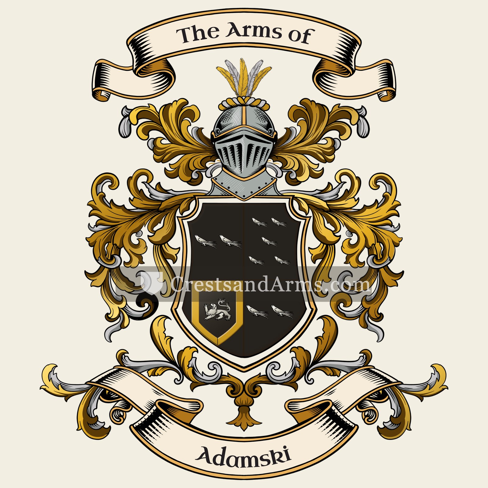 The Adamski coat of arms, drawn from the recorded blazon