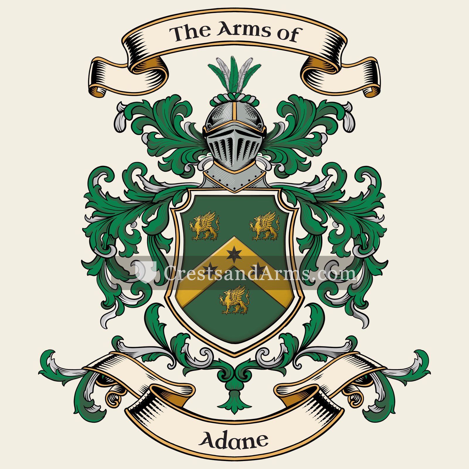 The Adane coat of arms, drawn from the recorded blazon