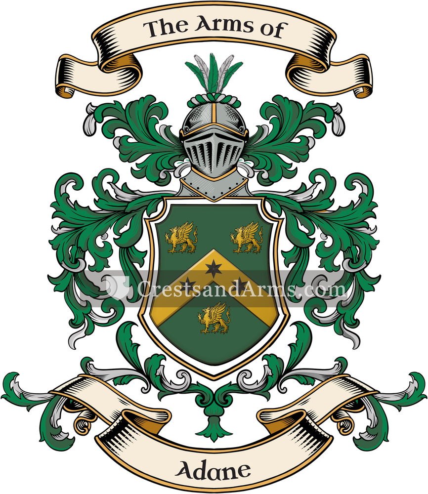 The Adane coat of arms, drawn from the recorded blazon