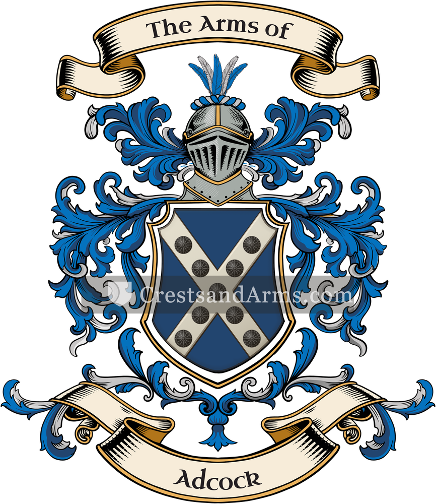 The Adcock coat of arms, drawn from the recorded blazon