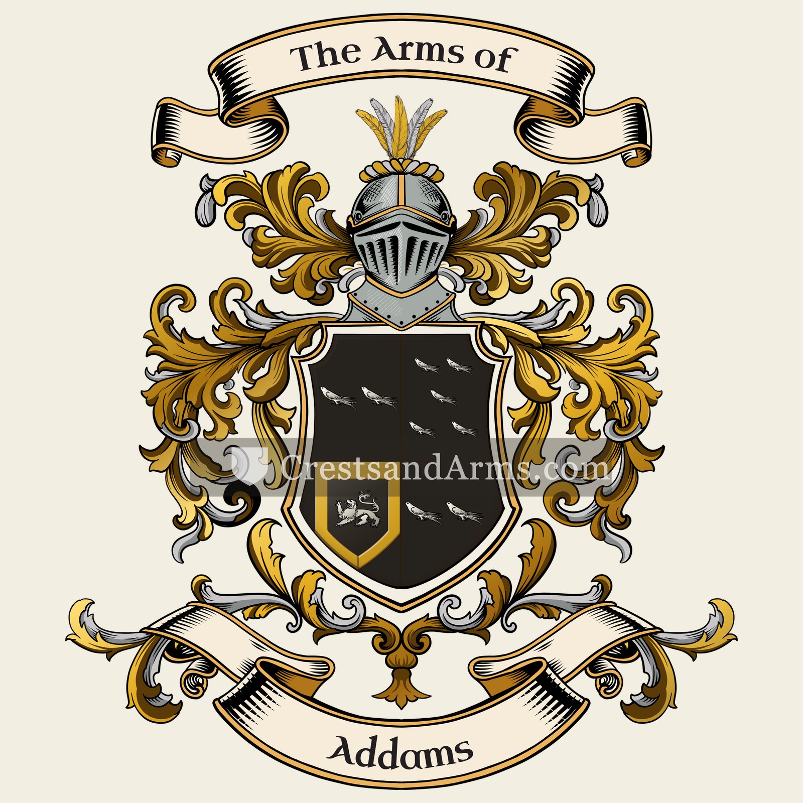 The Addams coat of arms, drawn from the recorded blazon