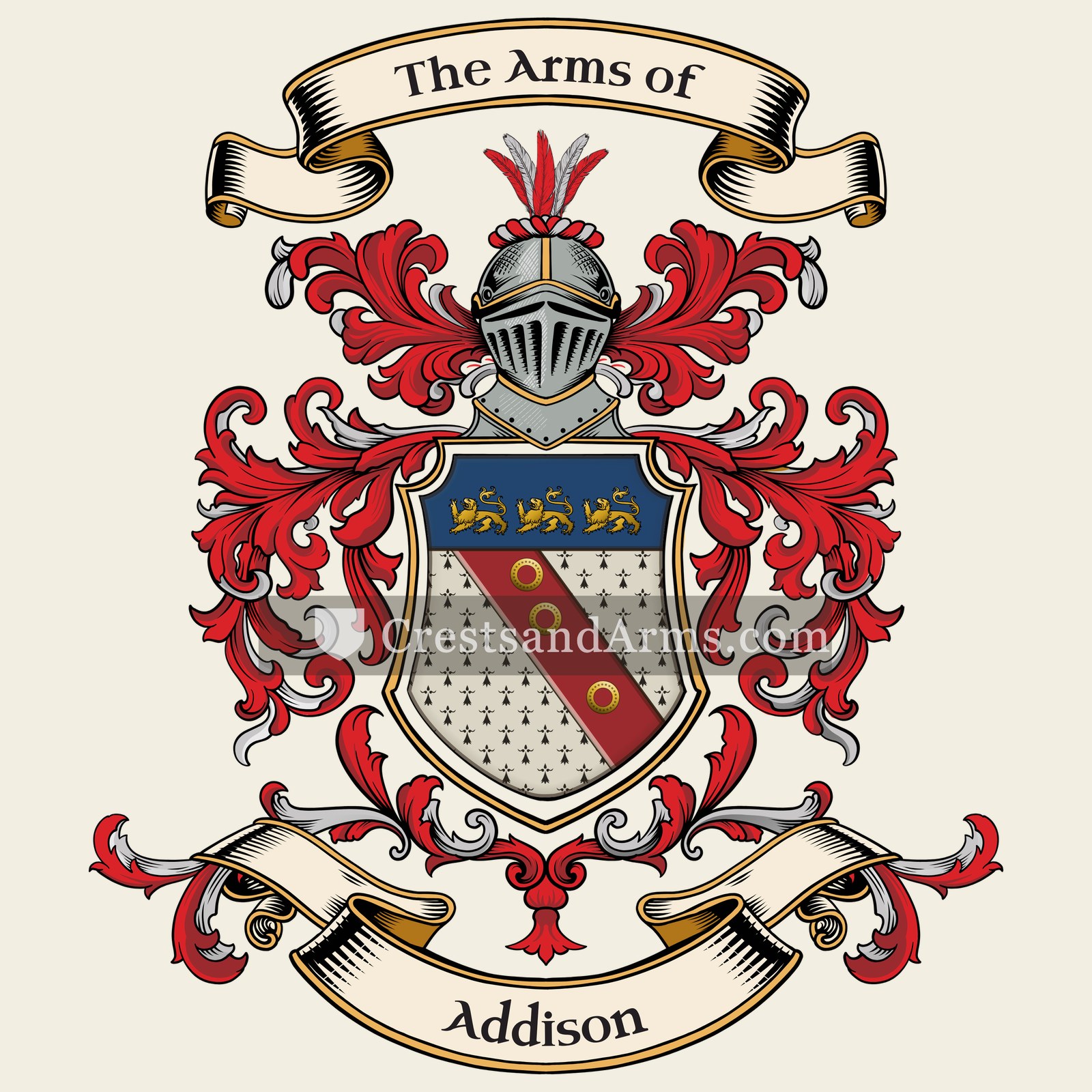 The Addison coat of arms, drawn from the recorded blazon