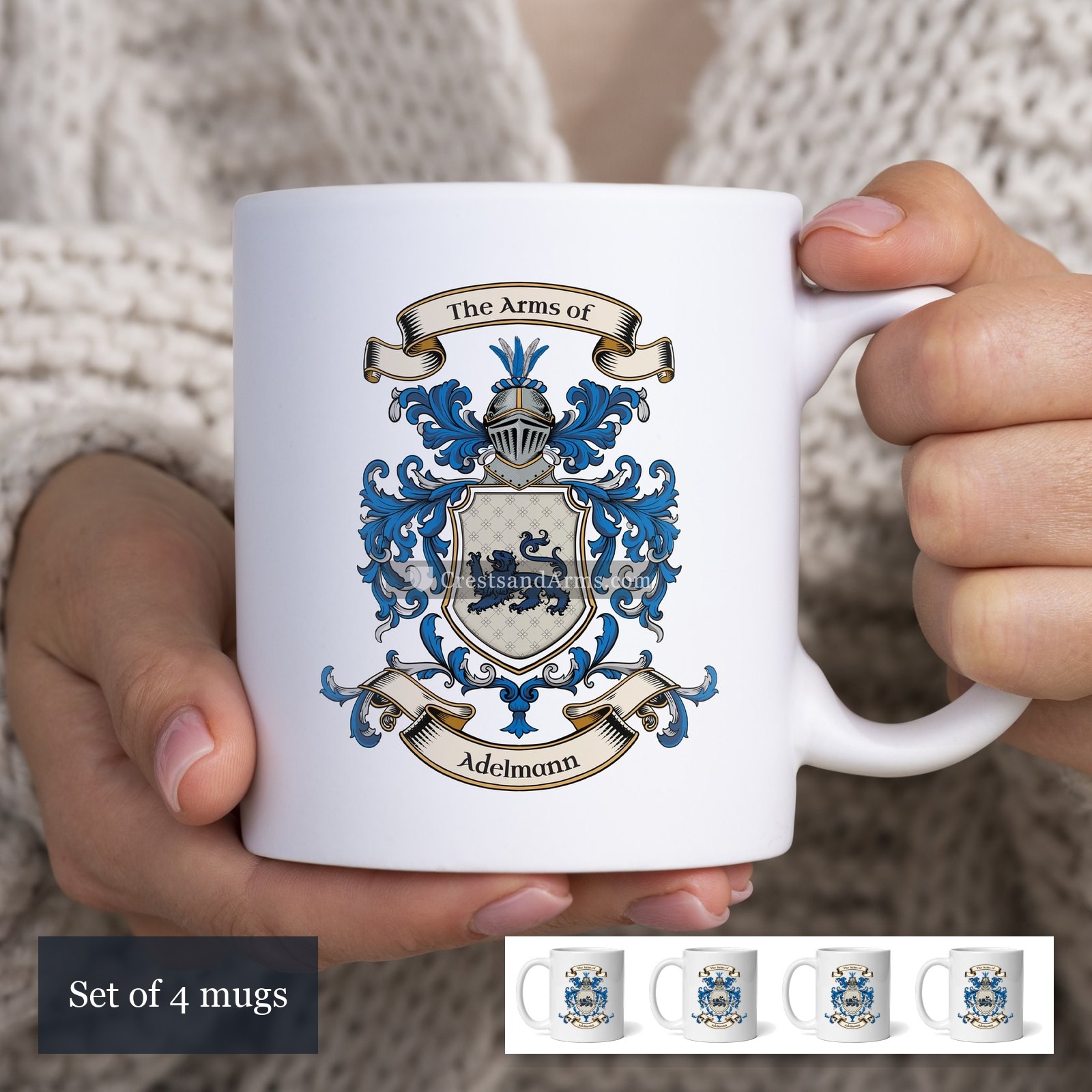 The Adelmann arms on the set of 4 mugs
