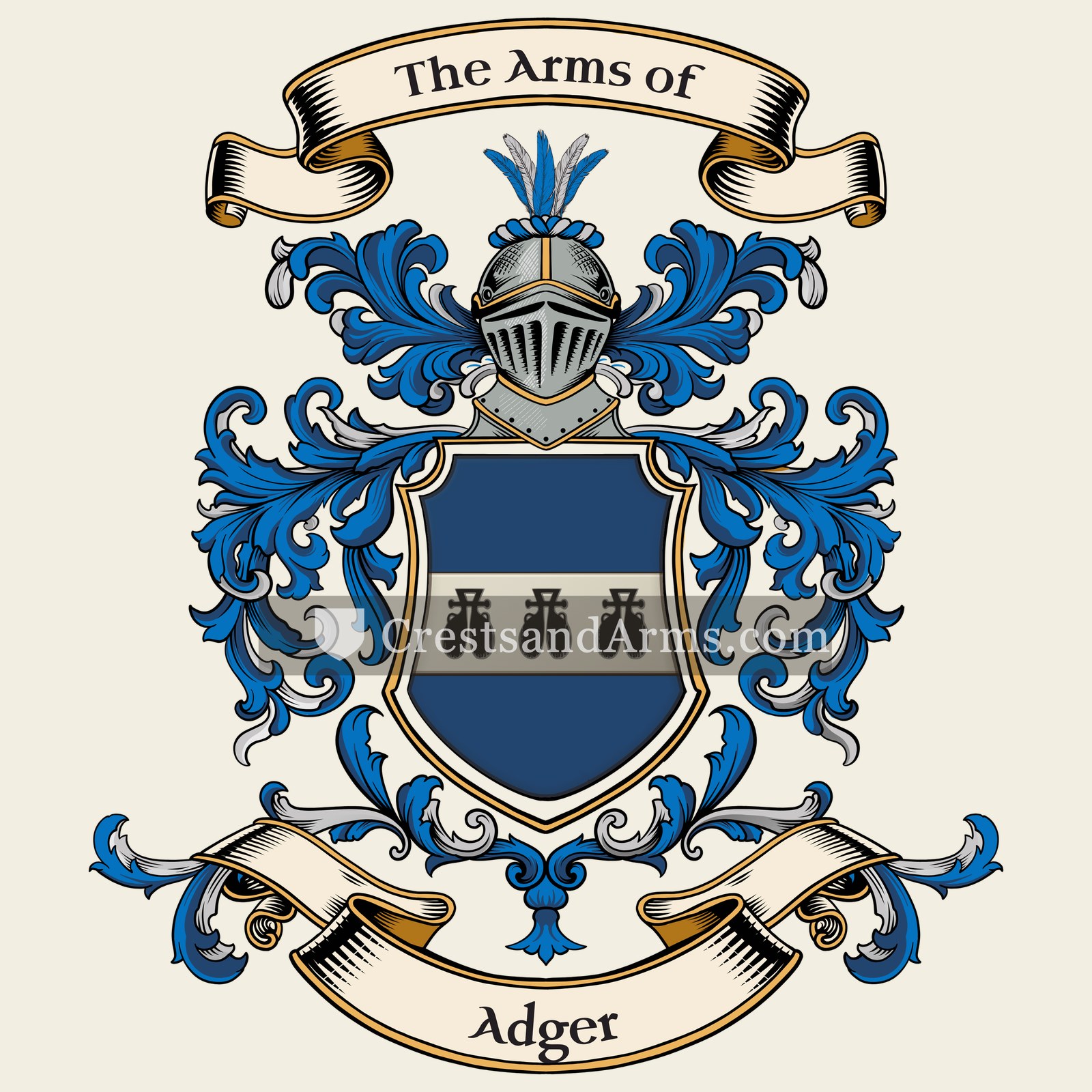 The Adger coat of arms, drawn from the recorded blazon