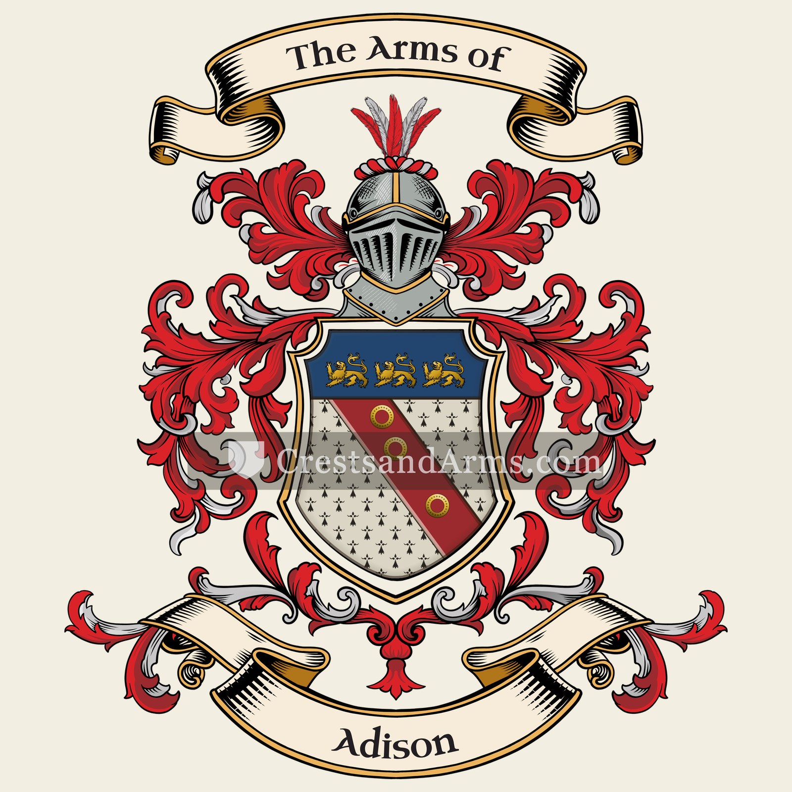 The Adison coat of arms, drawn from the recorded blazon