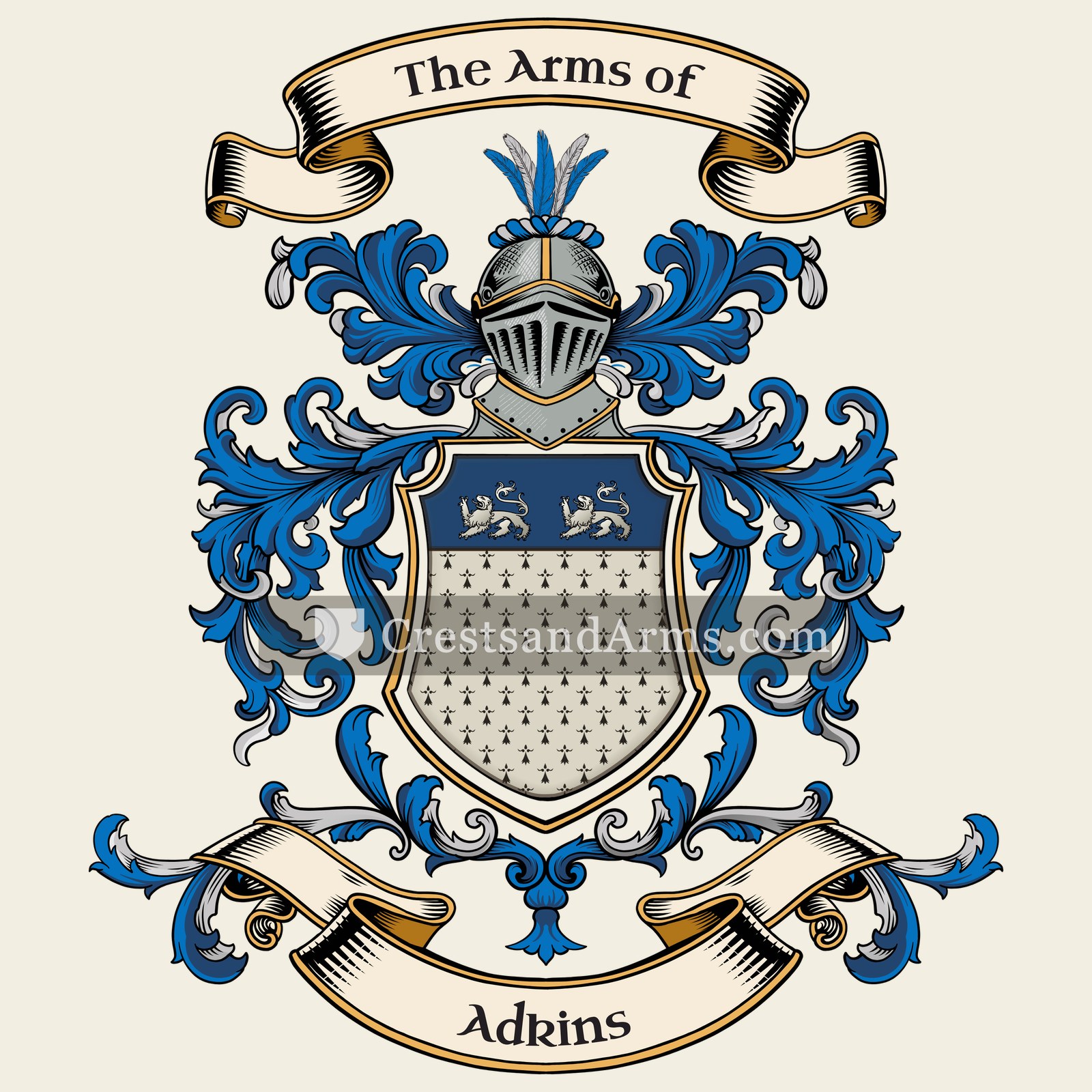 The Adkins coat of arms, drawn from the recorded blazon