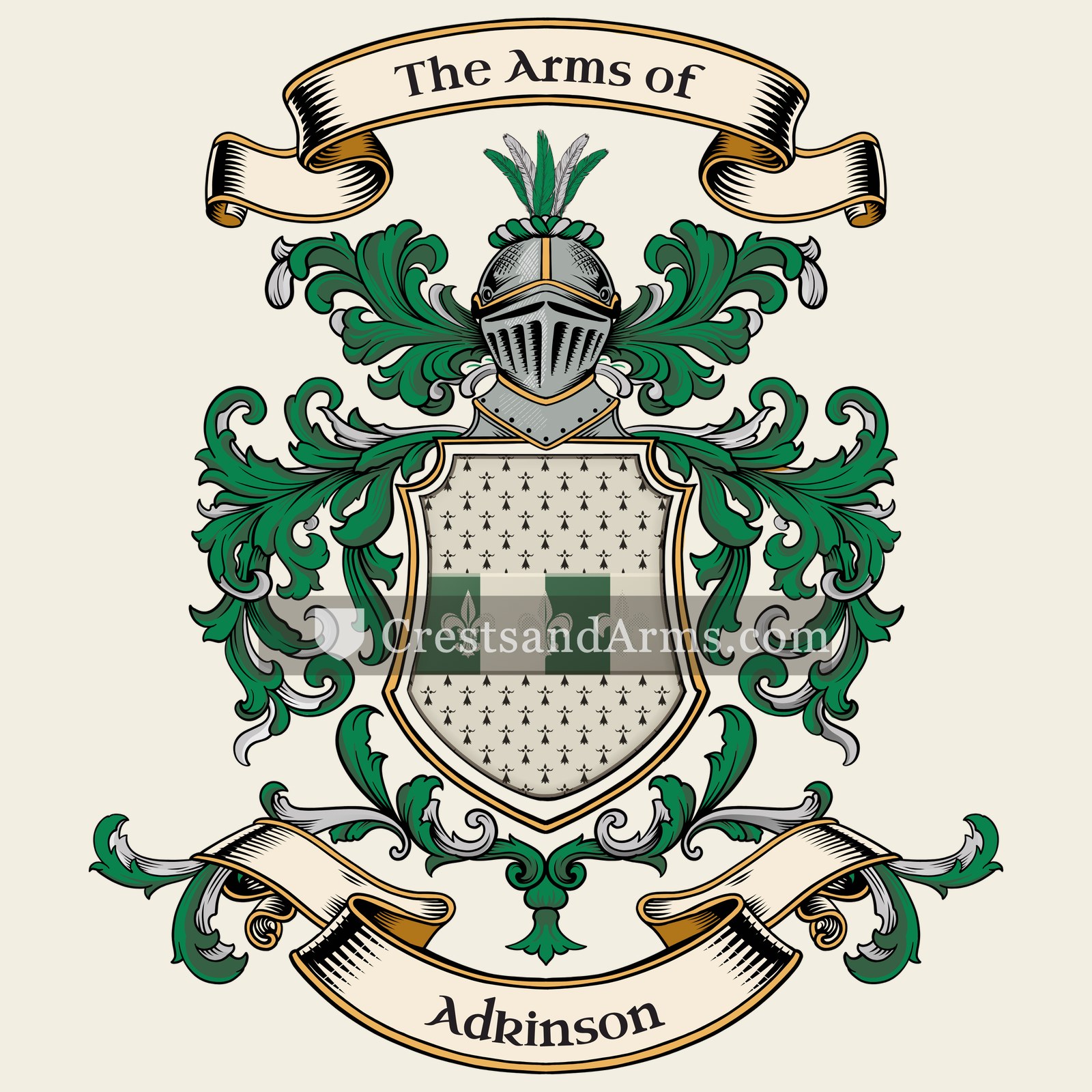 The Adkinson coat of arms, drawn from the recorded blazon