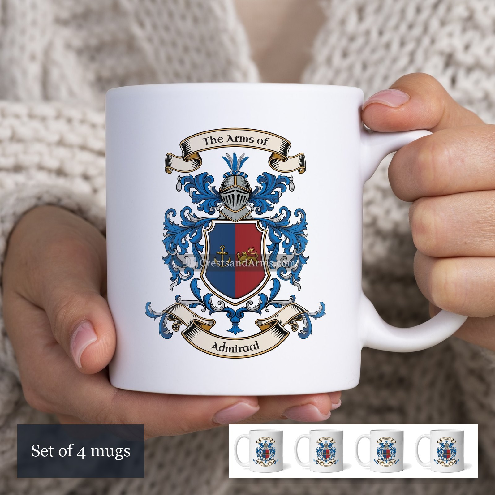 The Admiraal arms on the set of 4 mugs