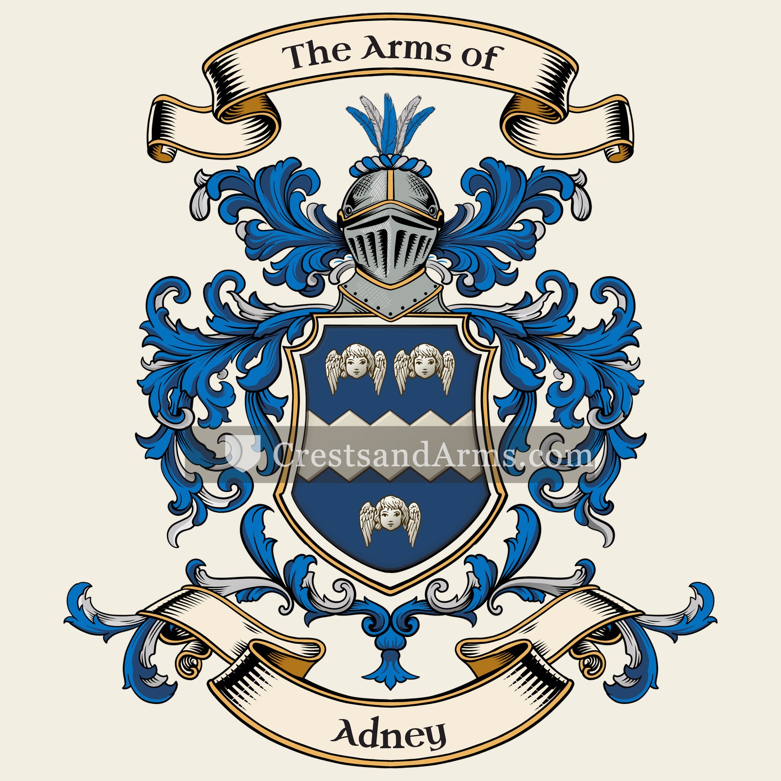 The Adney coat of arms, drawn from the recorded blazon