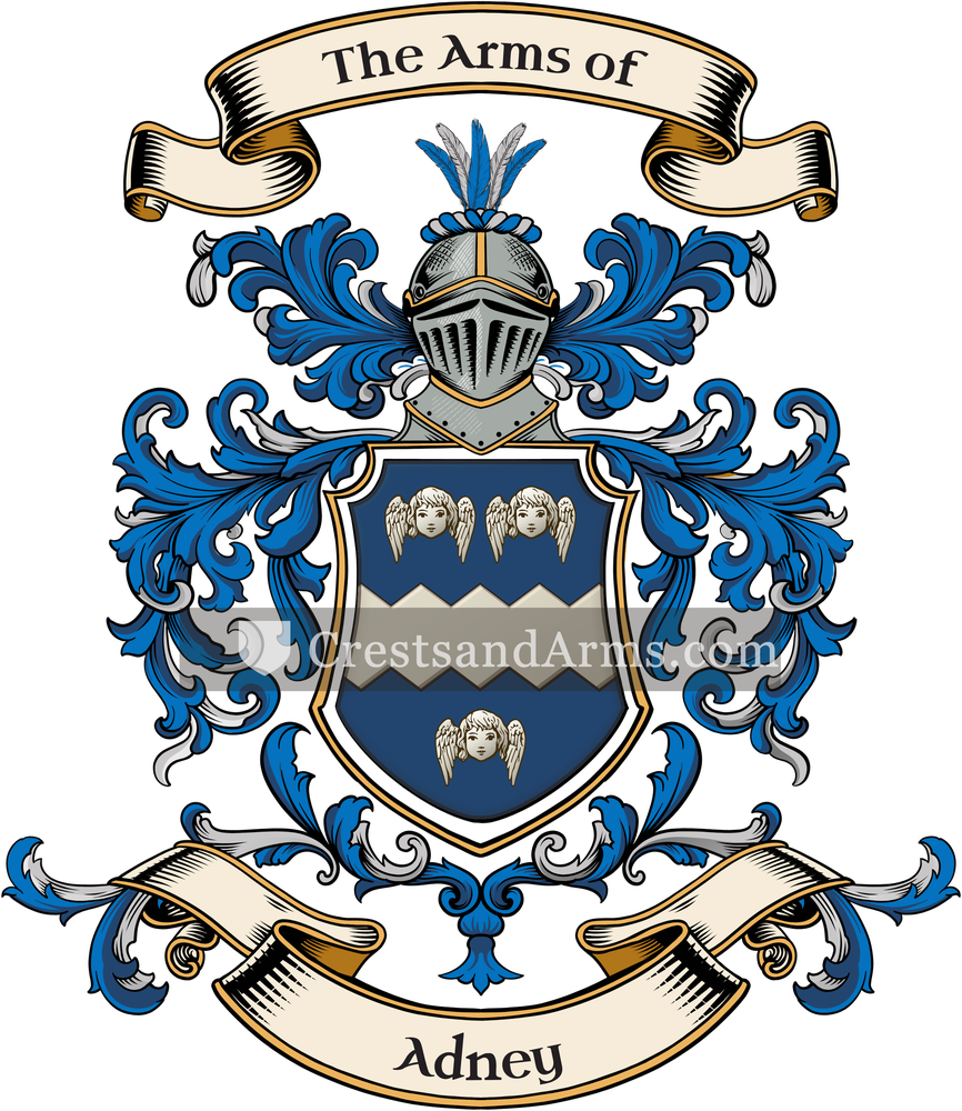 The Adney coat of arms, drawn from the recorded blazon