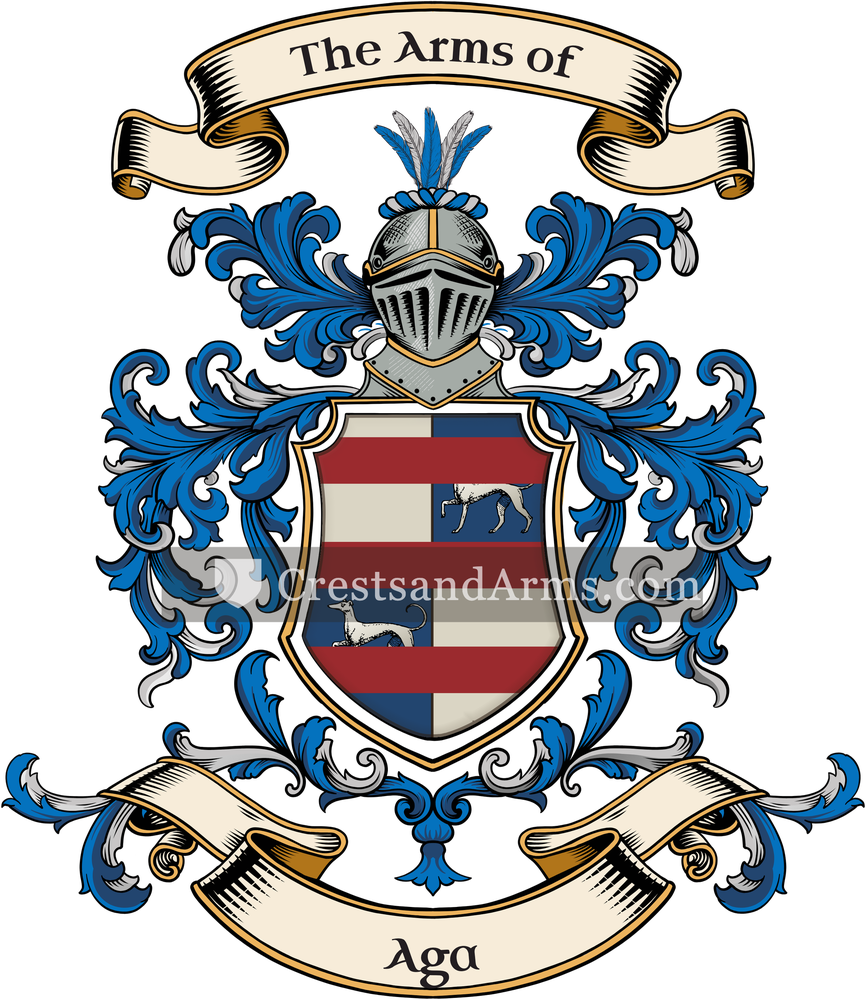 The Aga coat of arms, drawn from the recorded blazon