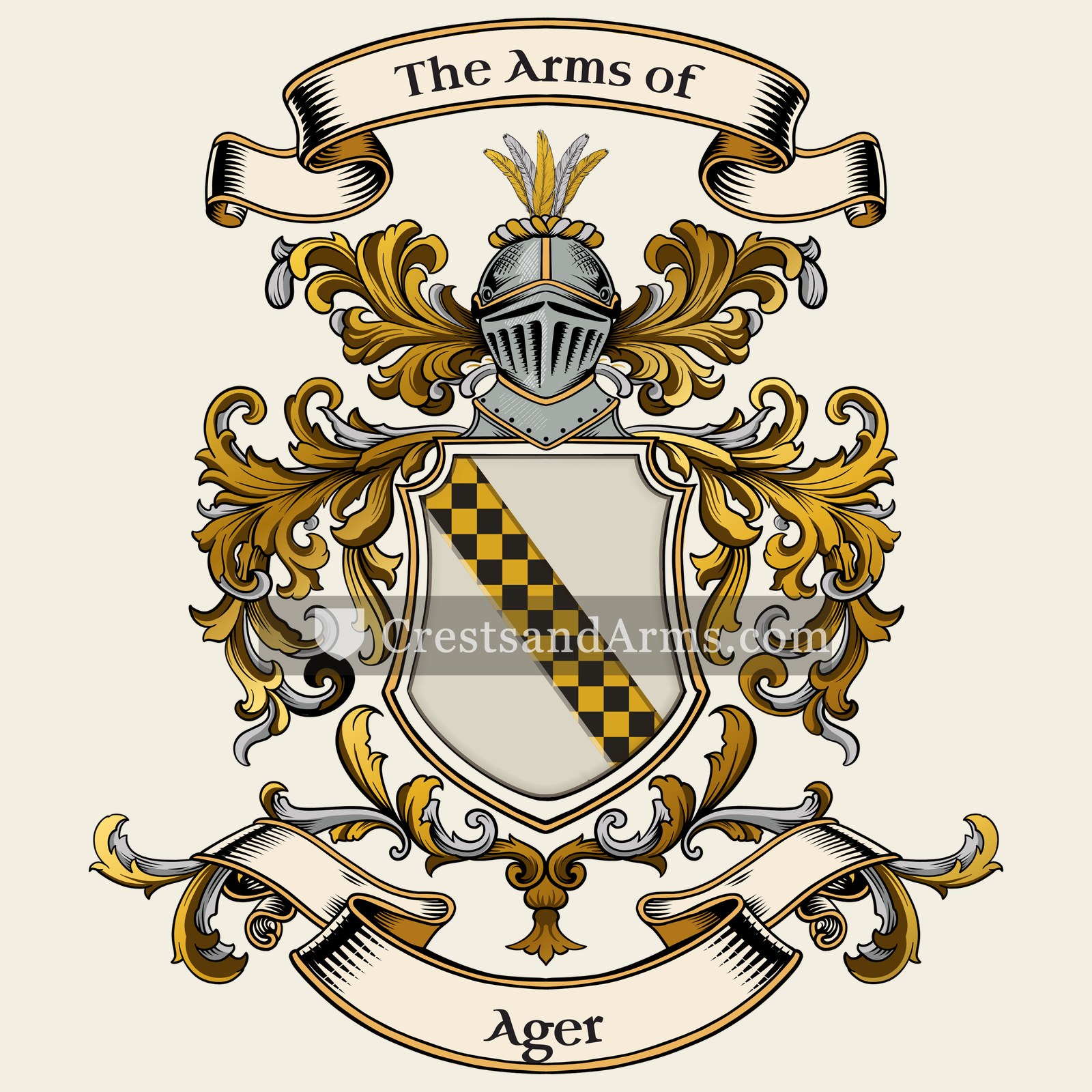 The Ager coat of arms, drawn from the recorded blazon