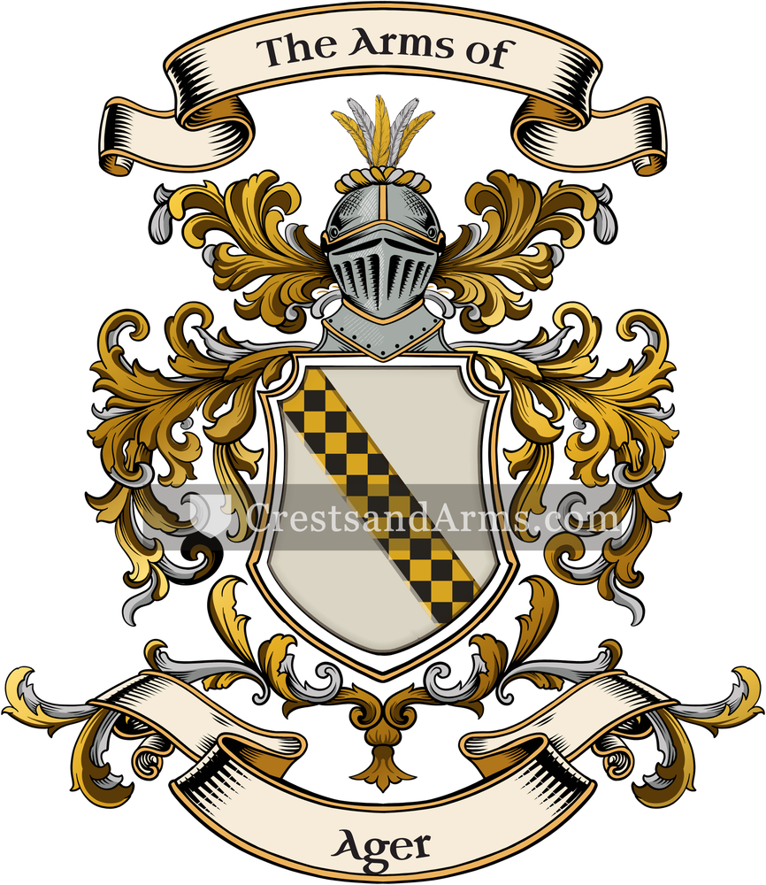 The Ager coat of arms, drawn from the recorded blazon