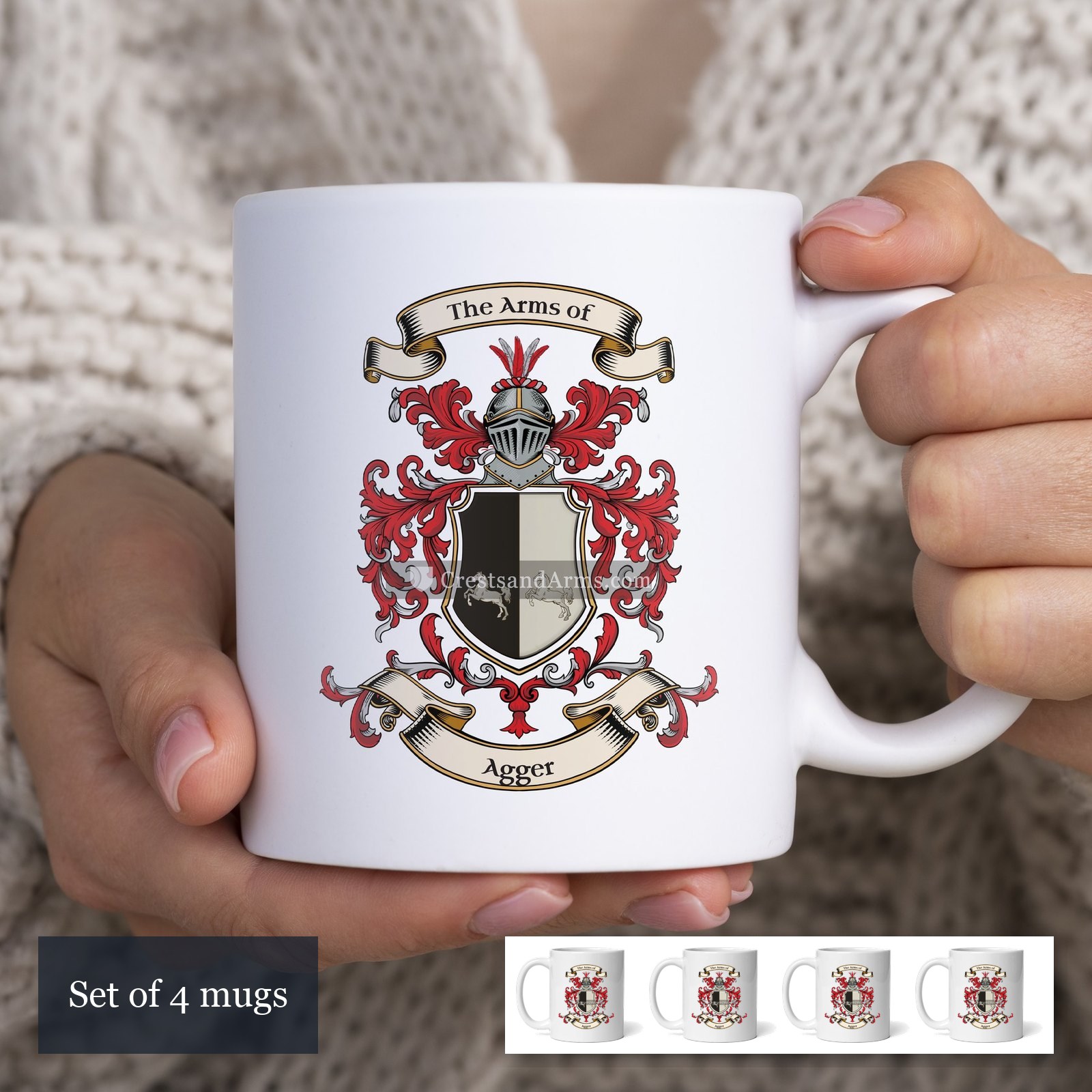 The Agger arms on the set of 4 mugs