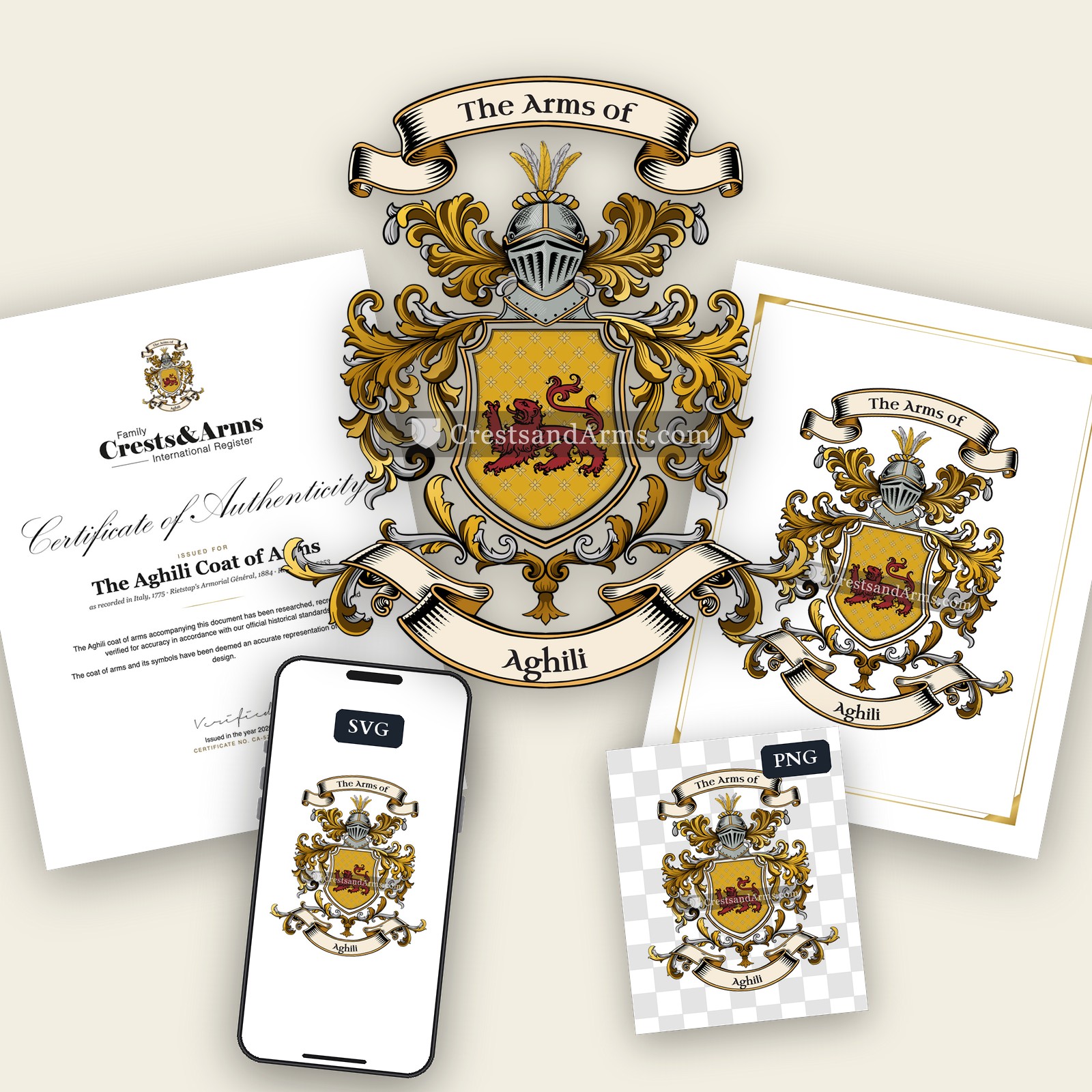 The Aghili arms on the coat of arms — digital pack