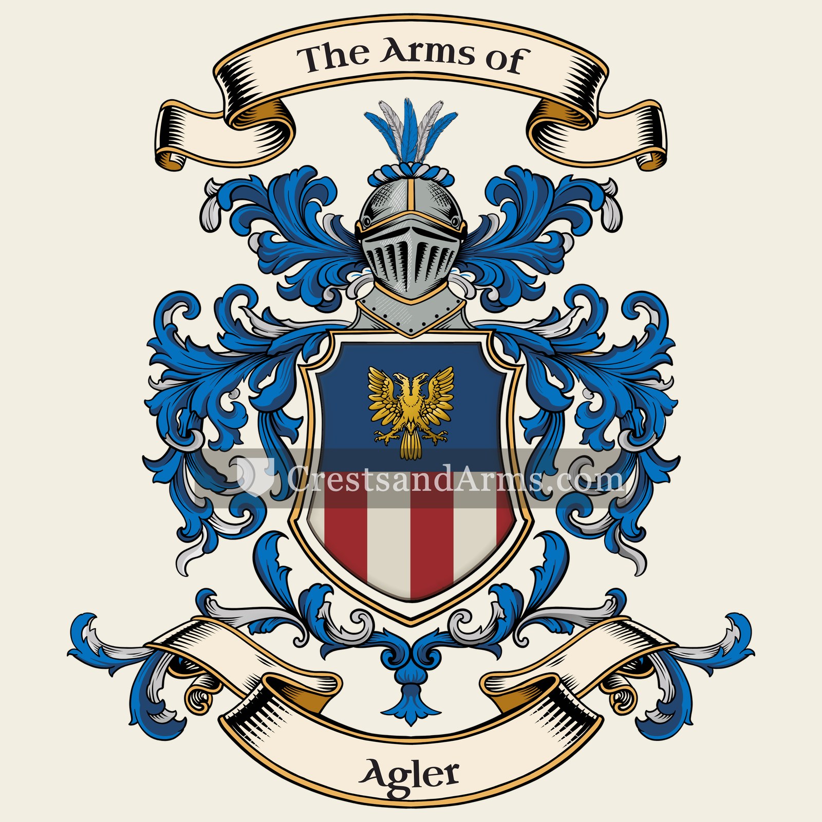 The Agler coat of arms, drawn from the recorded blazon