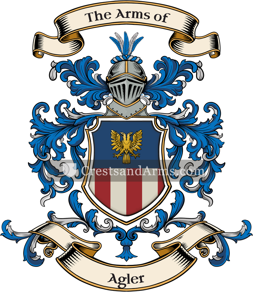 The Agler coat of arms, drawn from the recorded blazon