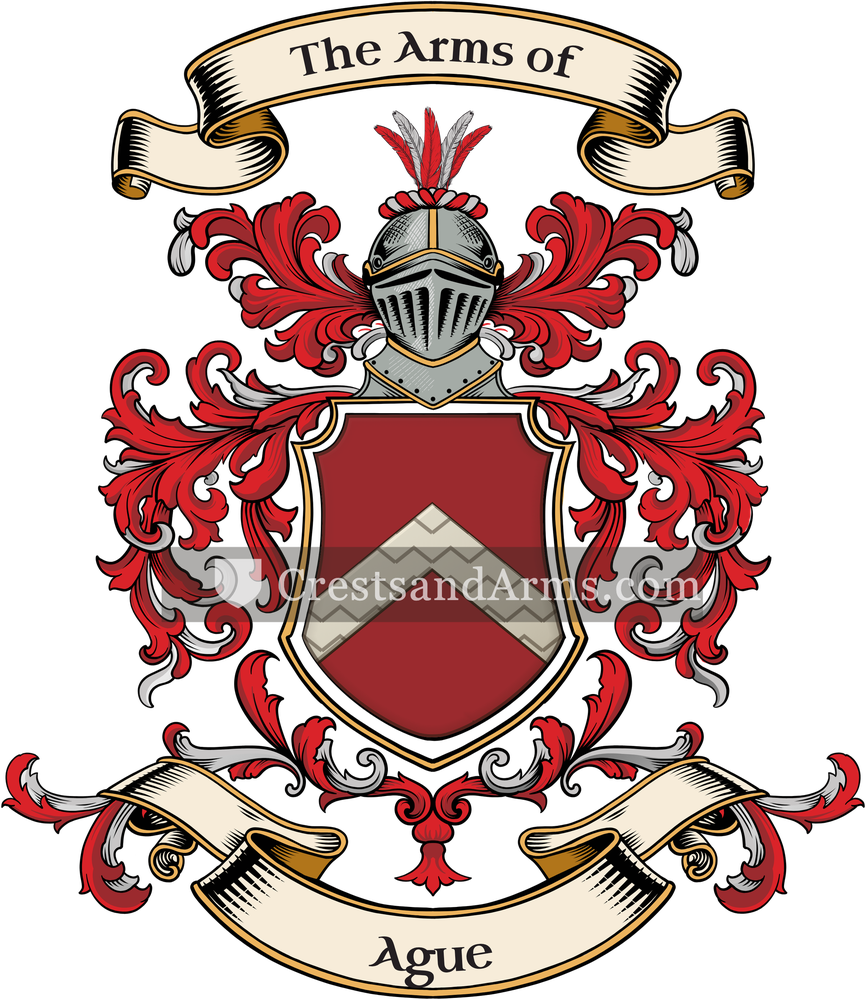 The Ague coat of arms, drawn from the recorded blazon