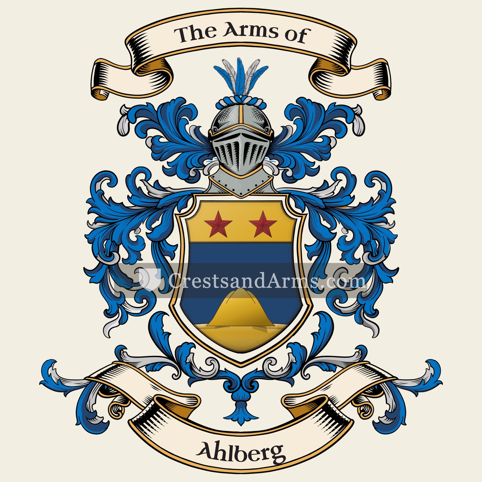 The Ahlberg coat of arms, drawn from the recorded blazon