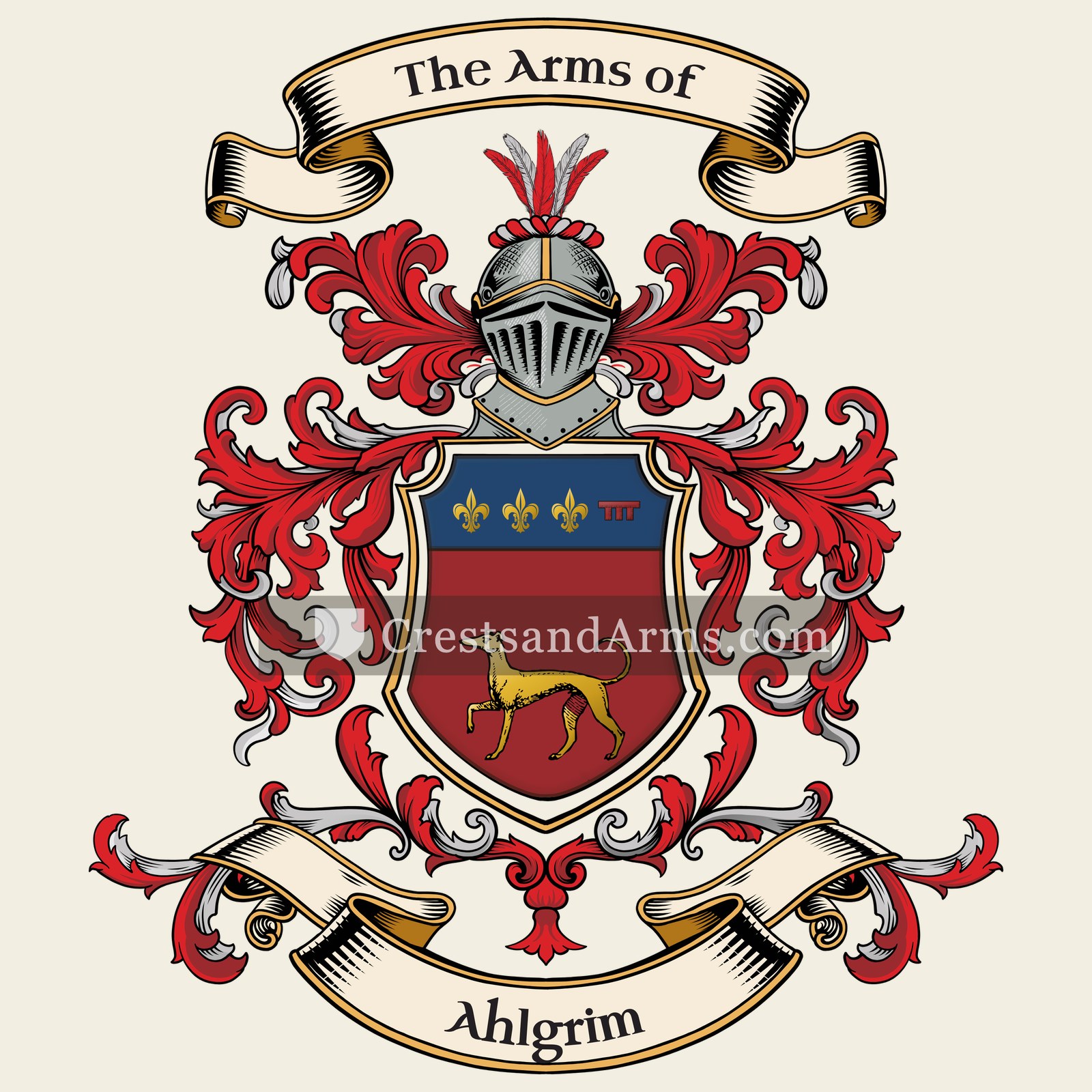 The Ahlgrim coat of arms, drawn from the recorded blazon