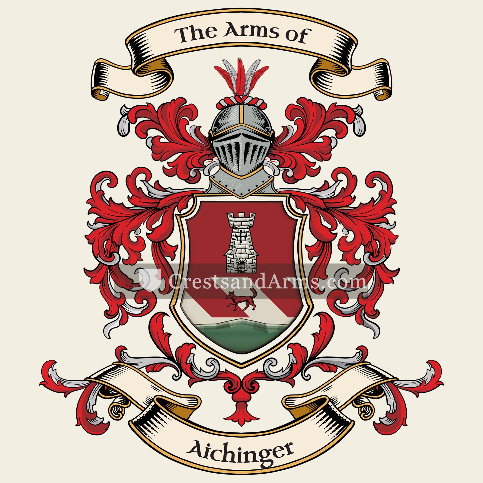 The Aichinger coat of arms, drawn from the recorded blazon