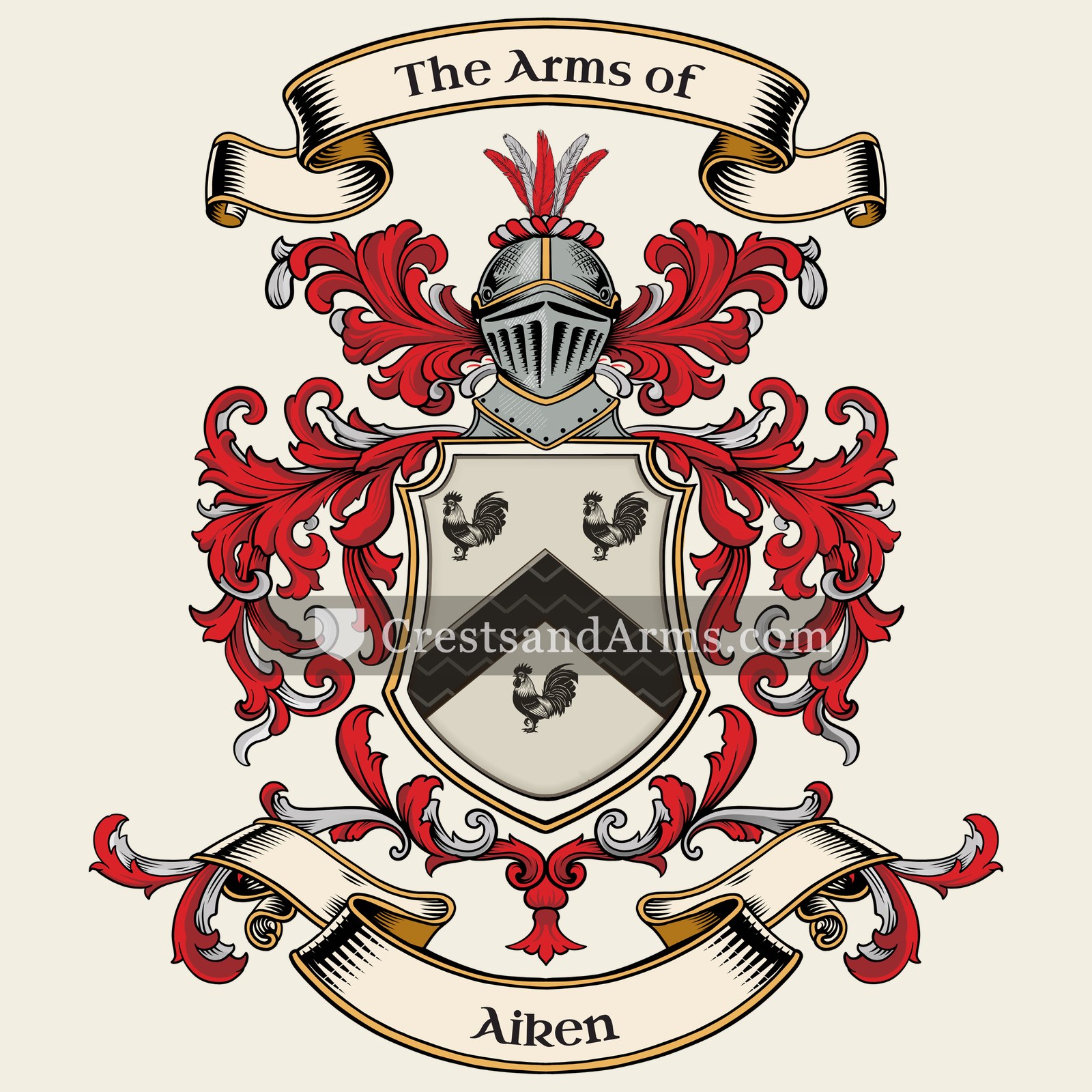 The Aiken coat of arms, drawn from the recorded blazon