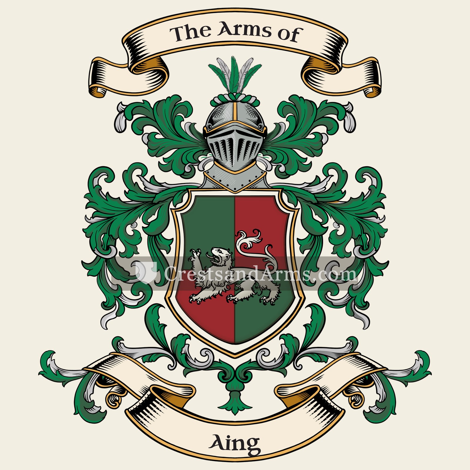 The Aing coat of arms, drawn from the recorded blazon