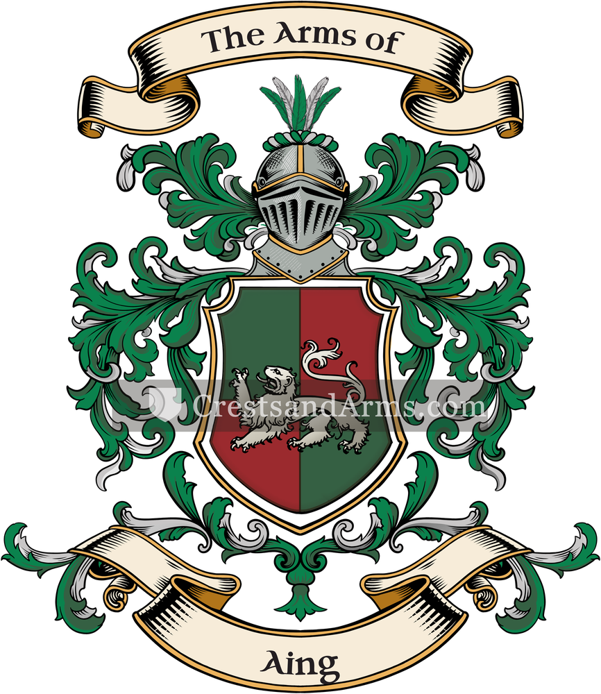 The Aing coat of arms, drawn from the recorded blazon